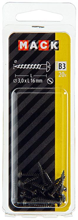 Mack 1017383 - Holzschraube Linsenkopf schwarz verzinkt 20 Stück 3,0 x 16 mm | 10 Stück