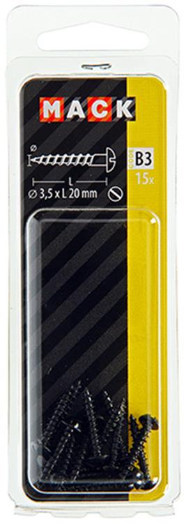 Mack 1017384 - Holzschraube Linsenkopf schwarz verzinkt 15 Stück 3,5 x 20 mm | 10 Stück