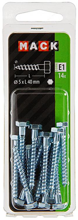 Mack 1017399 - Holzgewindebolzen Stahl verzinkt 14 Stück 5 x 40 mm | 10 Stück