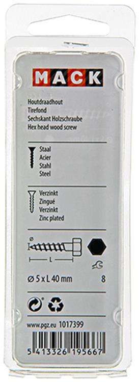 Mack 1017399 - Holzgewindebolzen Stahl verzinkt 14 Stück 5 x 40 mm | 10 Stück