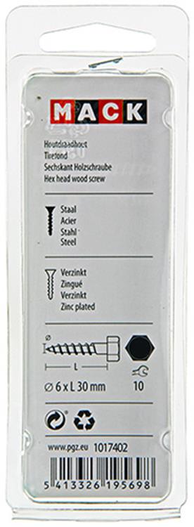 Mack 1017402 - Holzgewindebolzen Stahl verzinkt 12 Stück 6 x 30 mm | 10 Stück