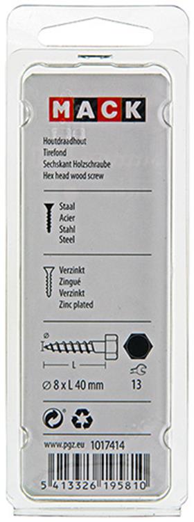 Mack 1017414 - Holzgewindebolzen Stahl verzinkt 8 Stück 8 x 40 mm | 5 Stück