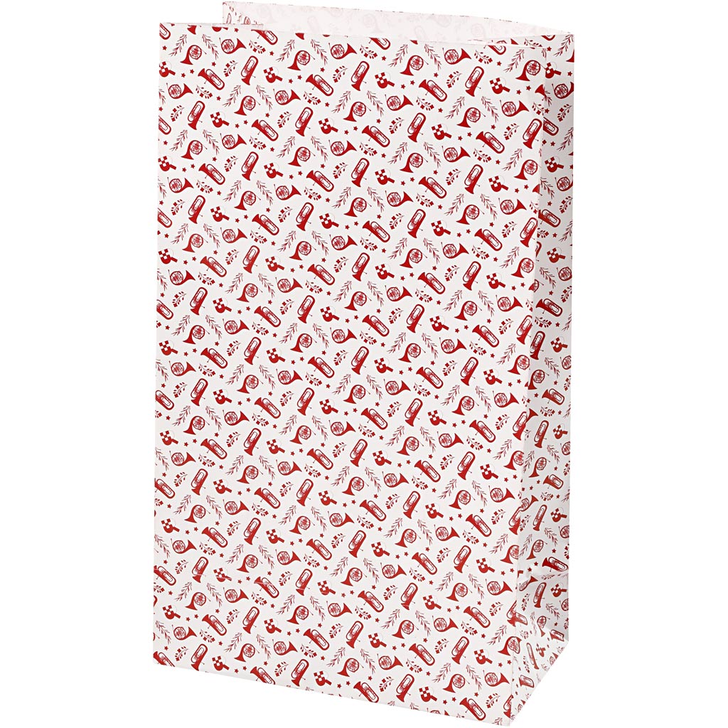Vivi Gade Papiertüten, Trompete, H: 21 cm, Größe 6x12 cm, 80 g, rot, weiß, 8 Stück 1 Box