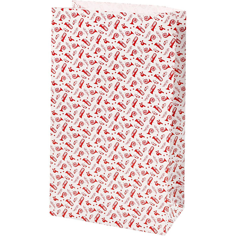 Vivi Gade Papiertüten, Trompete, H: 21 cm, Größe 6x12 cm, 80 g, rot, weiß, 8 Stück 1 Box