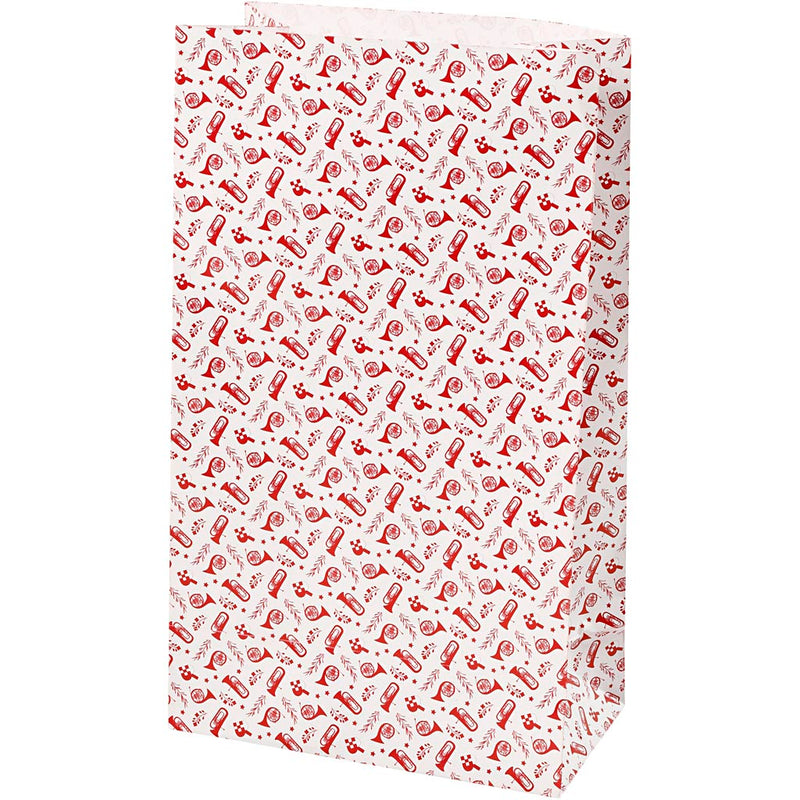 Vivi Gade Papiertüten, Trompete, H: 21 cm, Größe 6x12 cm, 80 g, rot, weiß, 8 Stück 1 Box