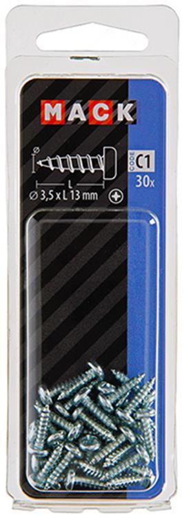 Mack 1017438 - selbstschneidende Schraube Zyl. Kopf verzinkt 30 Stück 3,5 x 13 mm | 10 Stück