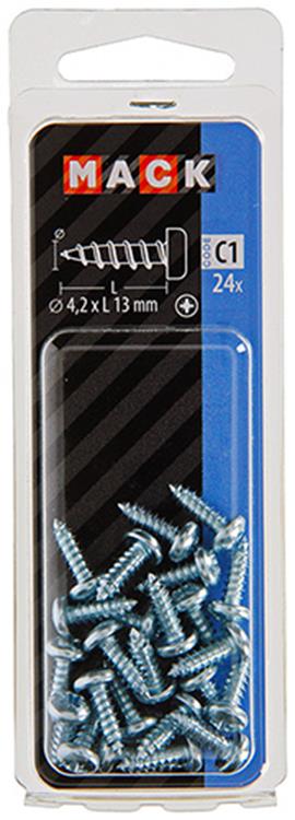 Mack 1017446 – selbstschneidende Schraube Zyl. Kopf verzinkt 24 Stück 4,2 x 13 mm | 10 Stück