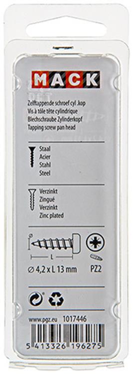 Mack 1017446 – selbstschneidende Schraube Zyl. Kopf verzinkt 24 Stück 4,2 x 13 mm | 10 Stück