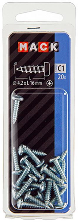 Mack 1017447 - selbstschneidende Schraube Zyl. Kopf verzinkt 20 Stück 4,2 x 16 mm | 10 Stück
