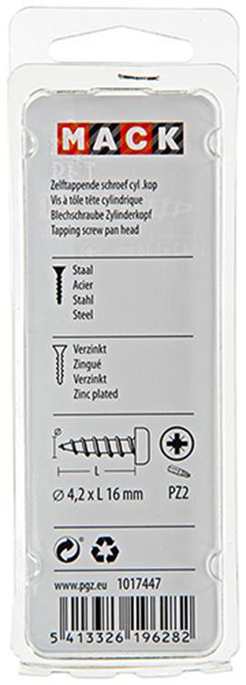 Mack 1017447 - selbstschneidende Schraube Zyl. Kopf verzinkt 20 Stück 4,2 x 16 mm | 10 Stück