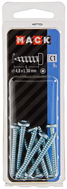 Mack 1017454 - selbstschneidende Schraube Zyl. Kopf verzinkt 9 Stück 4,8 x 38 mm | 10 Stück