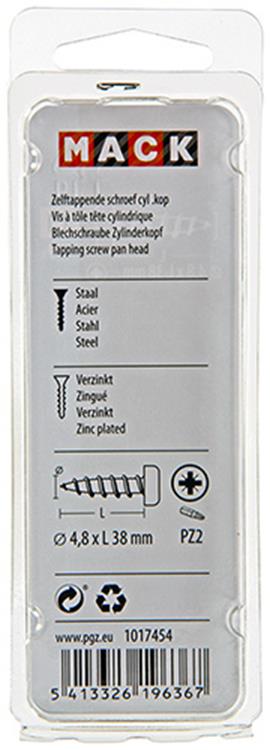 Mack 1017454 - selbstschneidende Schraube Zyl. Kopf verzinkt 9 Stück 4,8 x 38 mm | 10 Stück