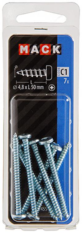 Mack 1017455 - selbstschneidende Schraube Zyl. Kopf verzinkt 7 Stück 4,8 x 50 mm | 10 Stück