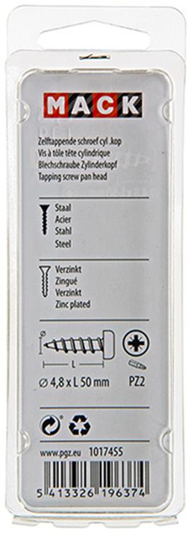 Mack 1017455 - selbstschneidende Schraube Zyl. Kopf verzinkt 7 Stück 4,8 x 50 mm | 10 Stück