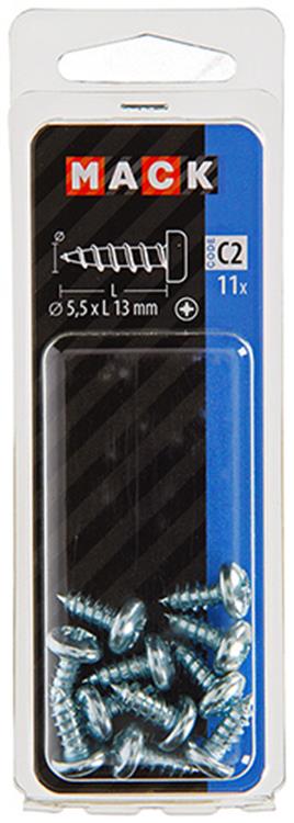 Mack 1017456 - selbstschneidende Schraube Zyl. Kopf verzinkt 11 Stück 5,5 x 13 mm | 10 Stück