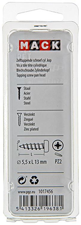 Mack 1017456 - selbstschneidende Schraube Zyl. Kopf verzinkt 11 Stück 5,5 x 13 mm | 10 Stück