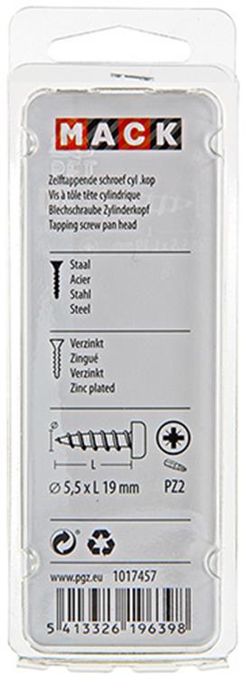 Mack 1017457 - selbstschneidende Schraube Zyl. Kopf verzinkt 10 Stück 5,5 x 19 mm | 10 Stück