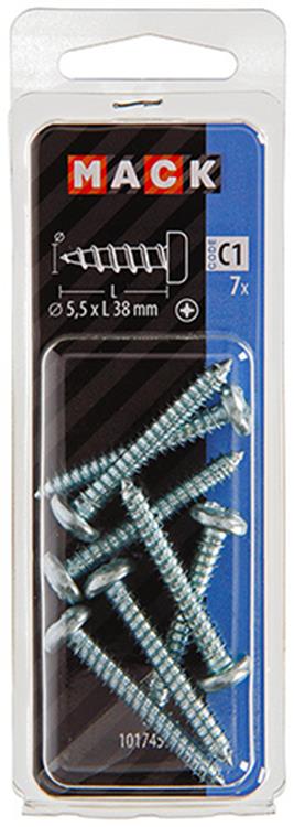 Mack 1017459 – selbstschneidende Schraube Zyl. Kopf verzinkt 7 Stück 5,5 x 38 mm | 10 Stück