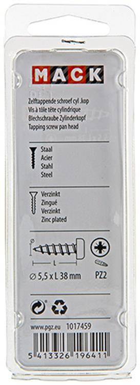 Mack 1017459 – selbstschneidende Schraube Zyl. Kopf verzinkt 7 Stück 5,5 x 38 mm | 10 Stück