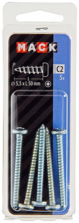 Mack 1017460 - Blechschraube Zylinderkopf verzinkt 5 Stück 5,5 x 50 mm | 10 Stück