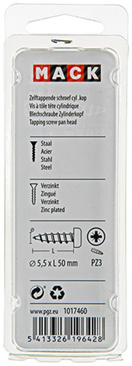 Mack 1017460 - Blechschraube Zylinderkopf verzinkt 5 Stück 5,5 x 50 mm | 10 Stück