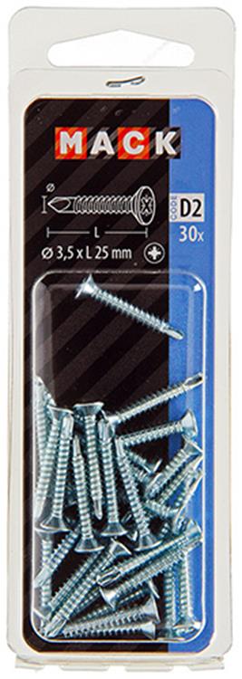 Mack 1017462 – selbstbohrende Schraube mit verzinktem Kopf. 30 Stück 3,5 x 25 mm | 10 Stück