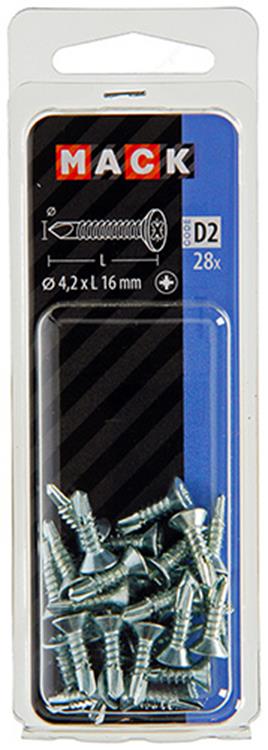 Mack 1017463 – selbstbohrende Schraube mit verzinktem Kopf. 28 Stück 4,2 x 16 mm | 10 Stück