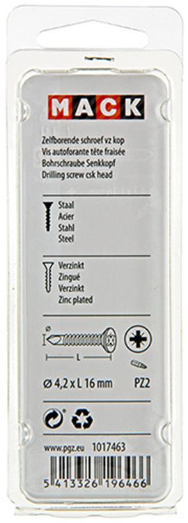 Mack 1017463 – selbstbohrende Schraube mit verzinktem Kopf. 28 Stück 4,2 x 16 mm | 10 Stück