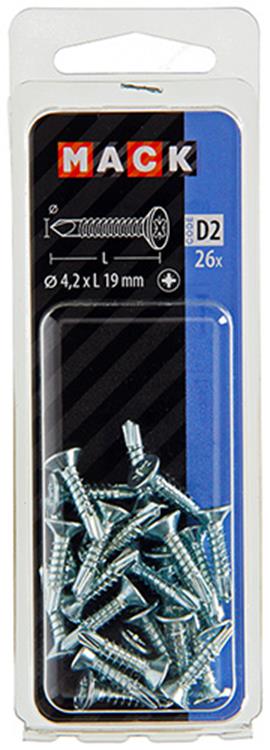 Mack 1017464 – selbstbohrende Schraube mit verzinktem Kopf. 26 Stück 4,2 x 19 mm | 10 Stück