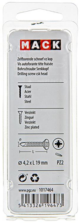 Mack 1017464 – selbstbohrende Schraube mit verzinktem Kopf. 26 Stück 4,2 x 19 mm | 10 Stück