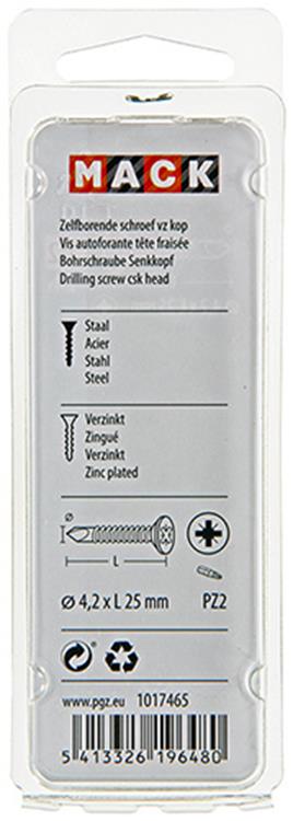 Mack 1017465 – selbstbohrende Schraube mit verzinktem Kopf. 24 Stück 4,2 x 25 mm | 10 Stück
