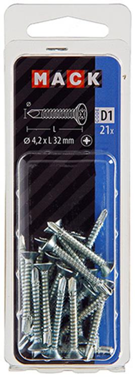 Mack 1017466 – selbstbohrende Schraube mit verzinktem Kopf. 21 Stück 4,2 x 32 mm | 10 Stück