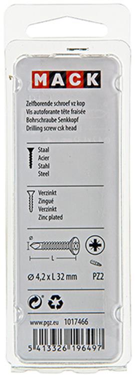 Mack 1017466 – selbstbohrende Schraube mit verzinktem Kopf. 21 Stück 4,2 x 32 mm | 10 Stück