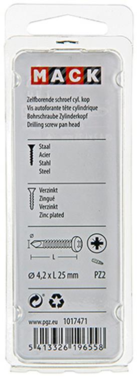 Mack 1017471 – selbstbohrende Schraube Zyl. Kopfkond. 24 Stück 4,2 x 25 mm | 10 Stück