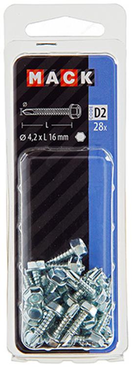 Mack 1017474 – selbstbohrende Sechskantschraube. Kopf verzinkt. 28 Stück 4,2 x 16 mm | 10 Stück