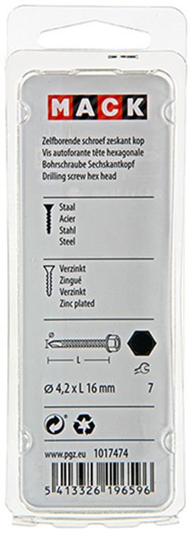 Mack 1017474 – selbstbohrende Sechskantschraube. Kopf verzinkt. 28 Stück 4,2 x 16 mm | 10 Stück