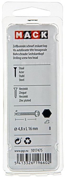 Mack 1017475 – selbstbohrende Sechskantschraube. Kopf verzinkt. 24 Stück 4,8 x 16 mm | 10 Stück