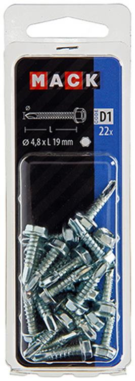Mack 1017476 – selbstbohrende Sechskantschraube. Kopf verzinkt. 22 Stück 4,8 x 19 mm | 10 Stück