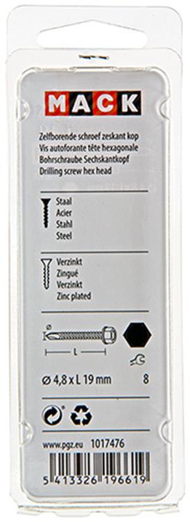 Mack 1017476 – selbstbohrende Sechskantschraube. Kopf verzinkt. 22 Stück 4,8 x 19 mm | 10 Stück