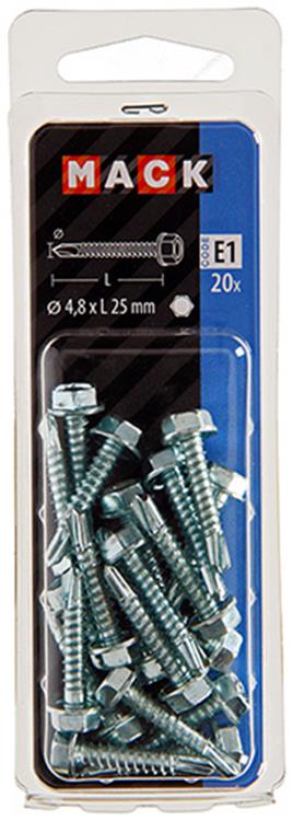 Mack 1017477 – selbstbohrende Sechskantschraube. Kopf verzinkt. 20 Stück 4,8 x 25 mm | 10 Stück