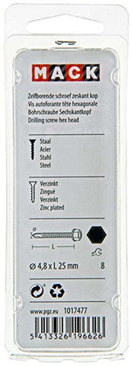 Mack 1017477 – selbstbohrende Sechskantschraube. Kopf verzinkt. 20 Stück 4,8 x 25 mm | 10 Stück