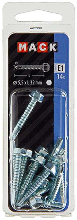 Mack 1017479 – selbstbohrende Sechskantschraube. Kopf verzinkt. 14 Stück 5,5 x 32 mm | 5 Stück