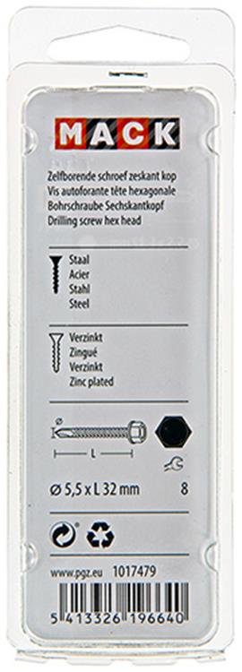 Mack 1017479 – selbstbohrende Sechskantschraube. Kopf verzinkt. 14 Stück 5,5 x 32 mm | 5 Stück