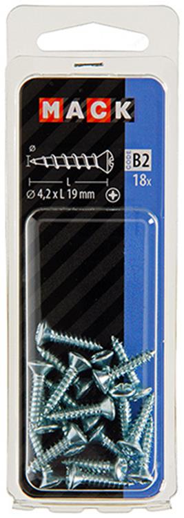 Mack 1017486 – selbstschneidende Schraube BVK verzinkt 18 Stück 4,2 x 19 mm | 10 Stück