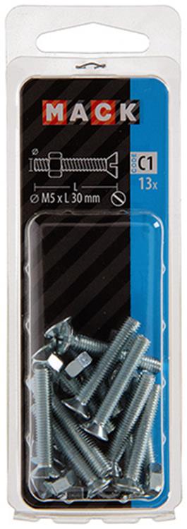 Mack 1017502 – Metallschraube verzinkt. Kopf + Mutter plattiert 13 Stück M5 x 30 mm | 10 Stück
