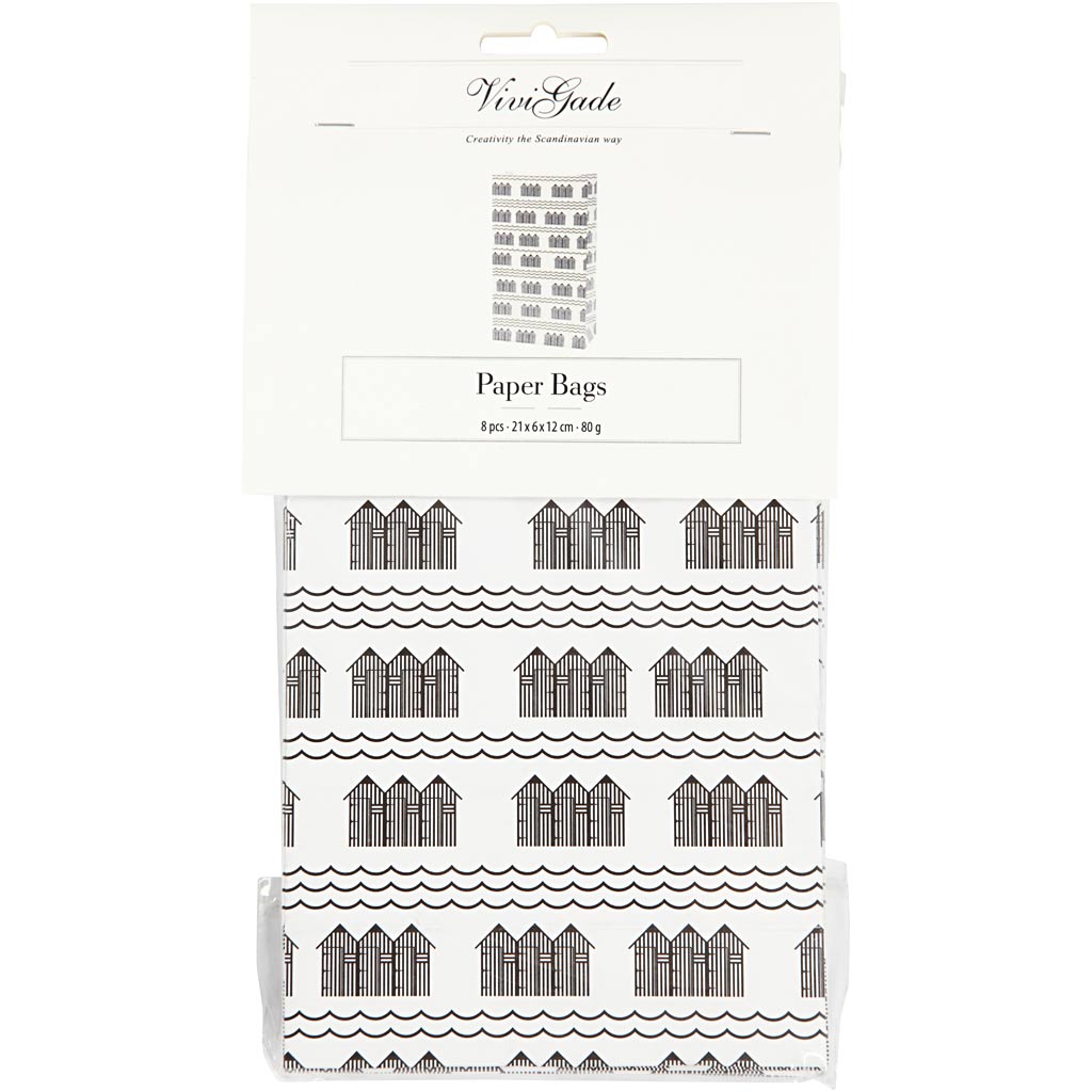 Vivi Gade Papiertüten, H: 21 cm, Größe 6x12 cm, 80 g, schwarz, weiß, 10 Stück 1 Box