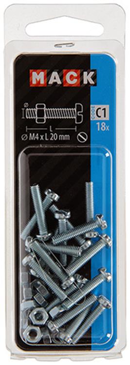 Mack 1017518 - Metallschraubzyl. Kopf + Mutter plattiert 18 Stück M4 x 20 mm | 10 Stück