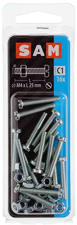 Mack 1017519 - Metallschraubzyl. Kopf + Mutter plattiert 16 Stück M4 x 25 mm | 10 Stück