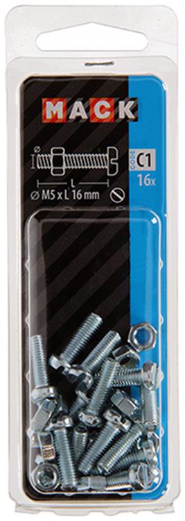 Mack 1017523 - Metallschraubzylinder Kopf + Mutter plattiert 16 Stück M5 x 16 mm | 10 Stück
