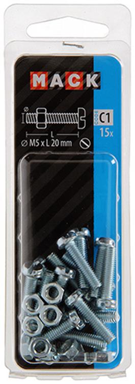 Mack 1017524 - Metallschraubzylinder Kopf + Mutter plattiert 15 Stück M5 x 20 mm | 10 Stück
